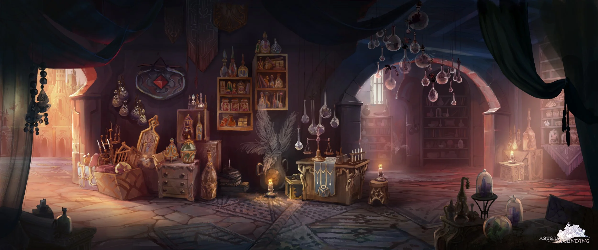 Background painting for Astria Ascending JRPG video game by Servane Altermatt