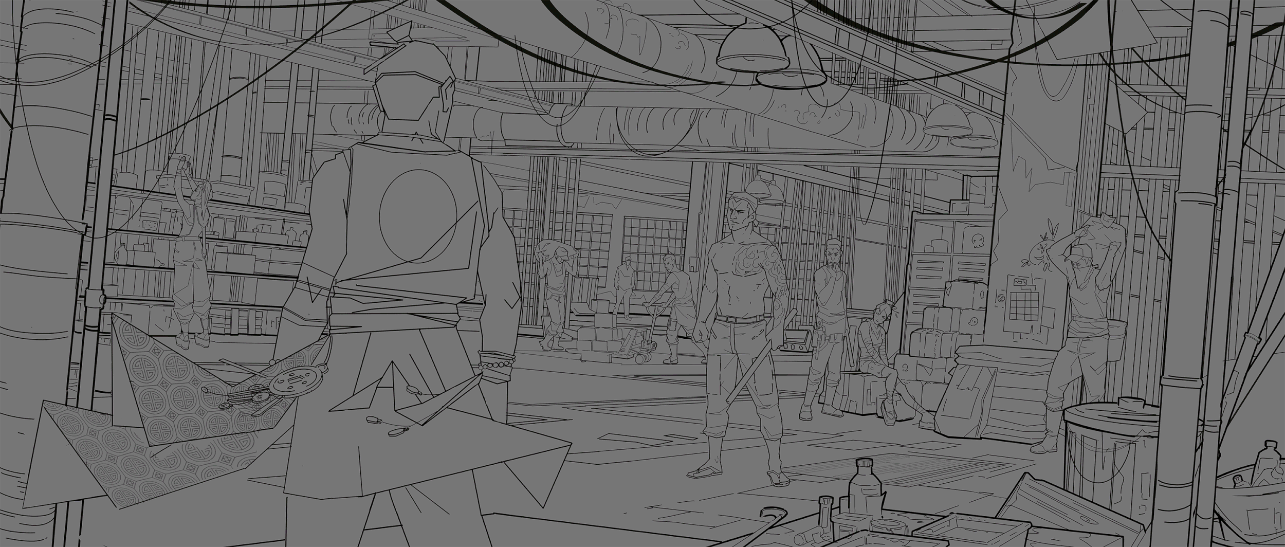 the Squats - Sifu video game visual development and worldbuilding artwork  by Servane Altermatt - Process - Timelapse