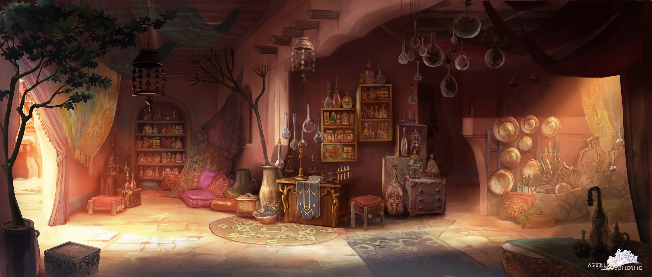 Background painting for Astria Ascending JRPG video game by Servane Altermatt