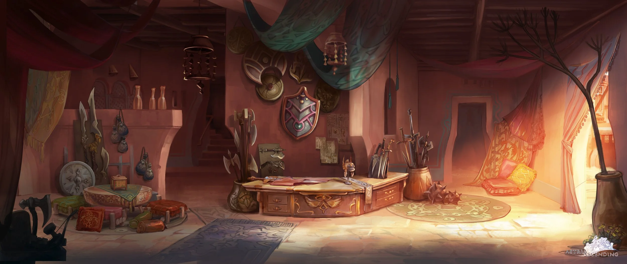 Background painting for Astria Ascending JRPG video game by Servane Altermatt