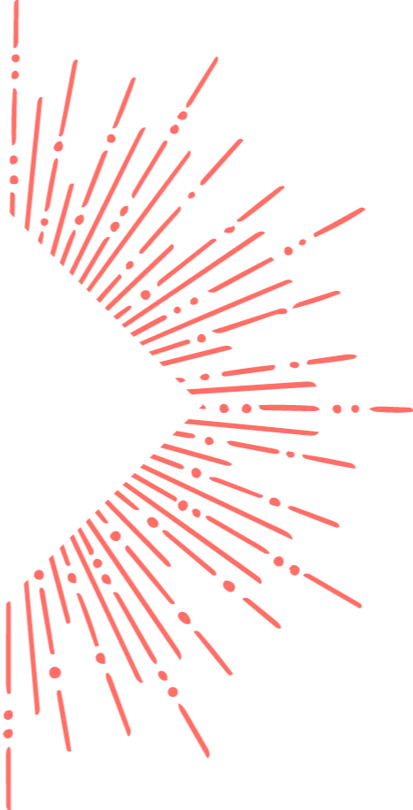 Abstraktes digitales Design mit pinken Linien und Punkten auf schwarzem Hintergrund, Form ähnelt einem Schmetterling oder Flügeln.