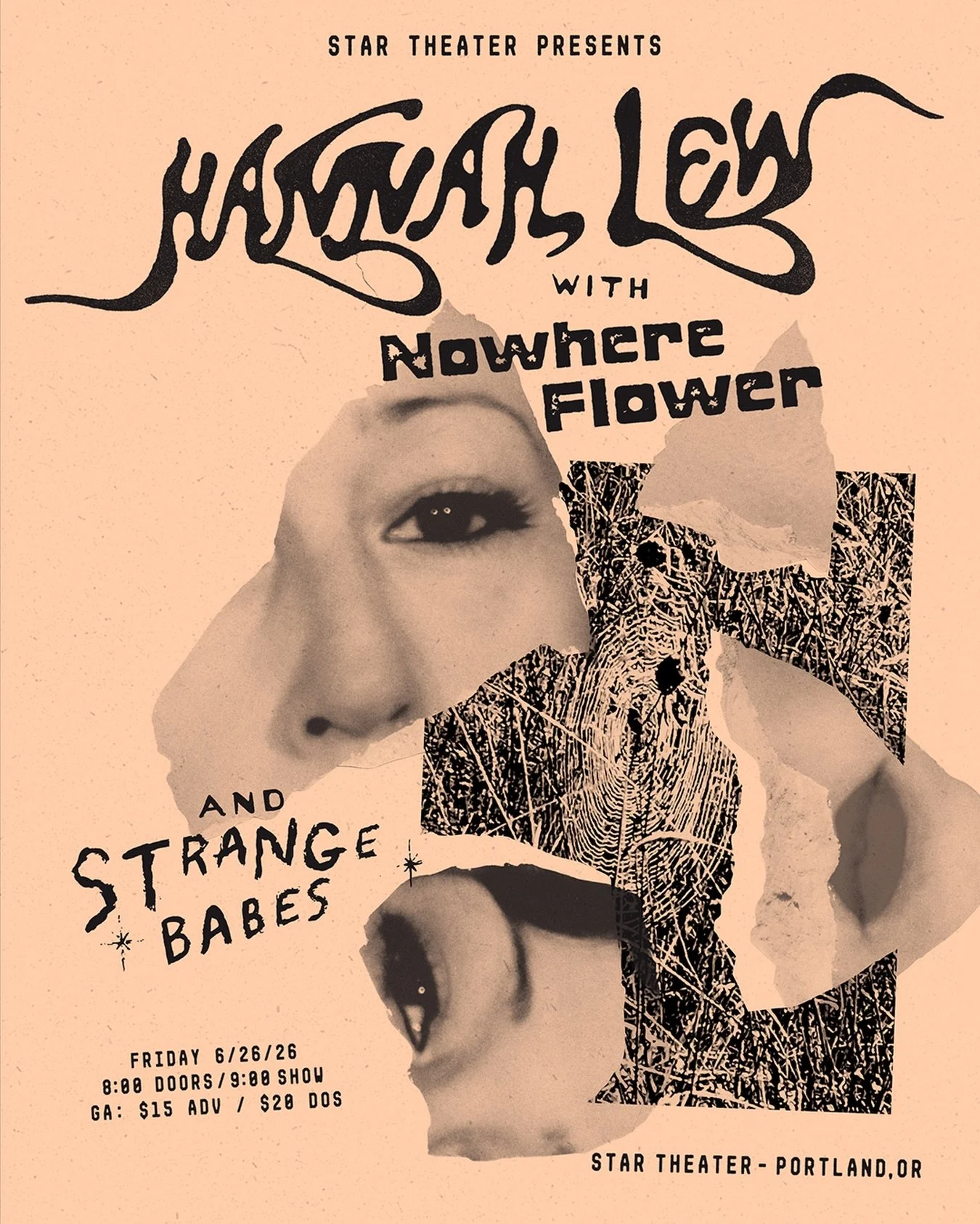 🖤 Happy to announce we&rsquo;ll be playing in Portland June 26th with @nowhere__flower &amp; @strangebabes at the beautiful @startheaterpdx . Poster by @j_k_hell Tickets available now! https://www.ticketweb.com/event/hannah-lew-with-nowhere-flower-s
