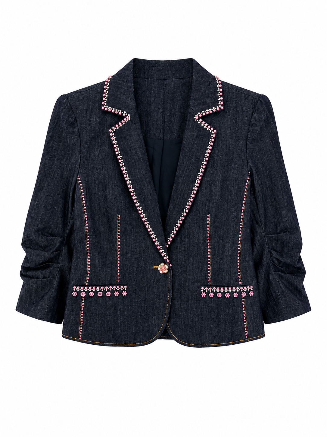 Embellished Pink Bow Denim Jacket