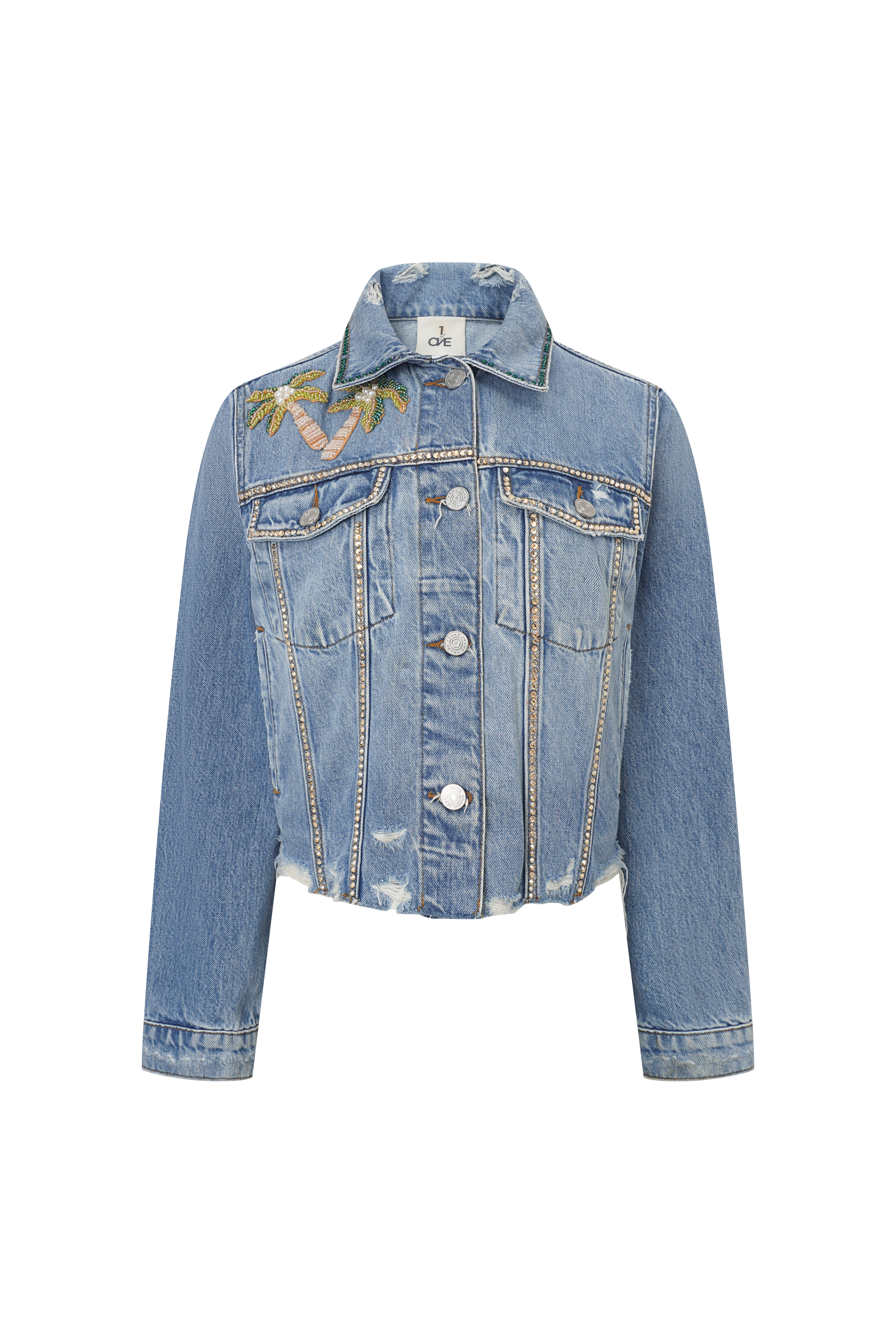 Embellished chain denim jacket