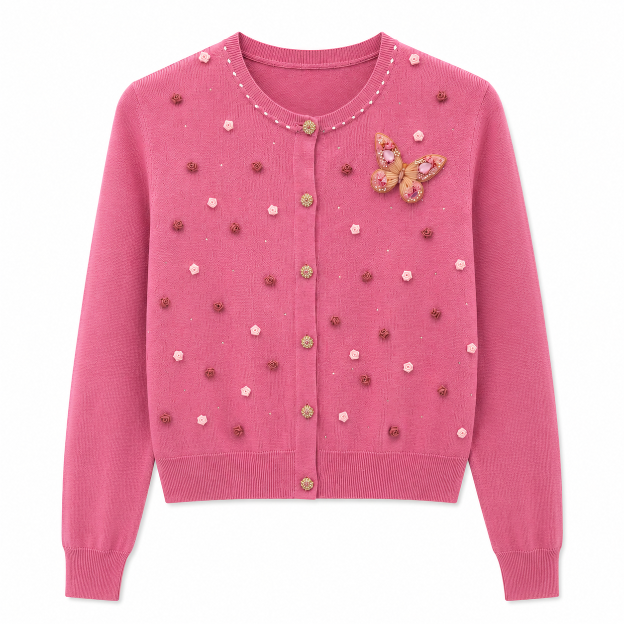 Pink Floral Details Cardigan