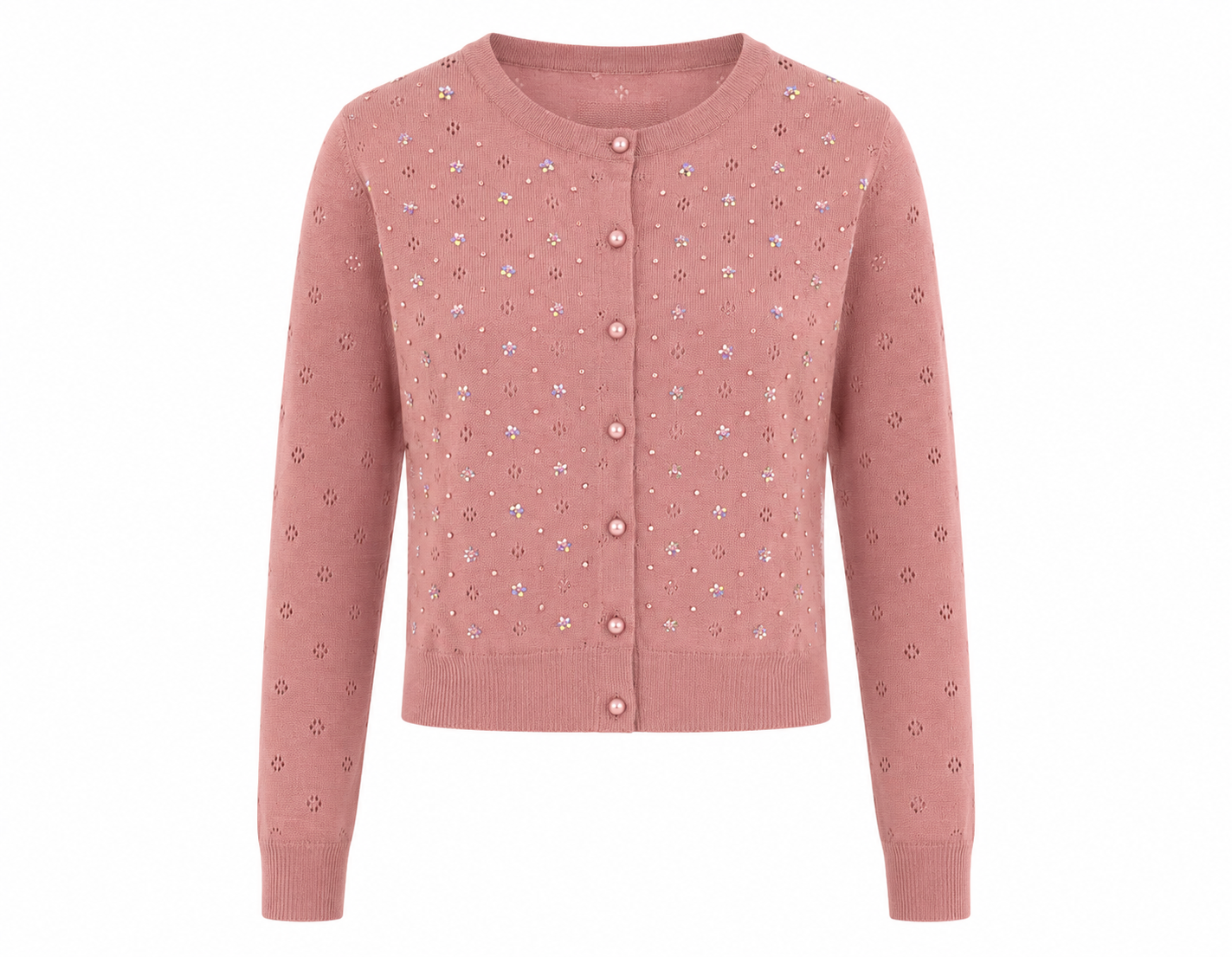 Dusty Rose Floral Eyelet Cardigan