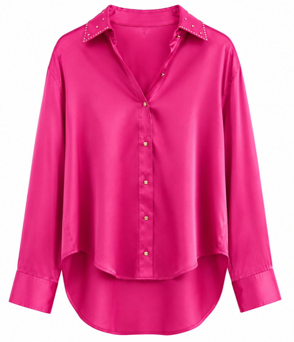 Fuchsia Satin Blouse With Silver Accents