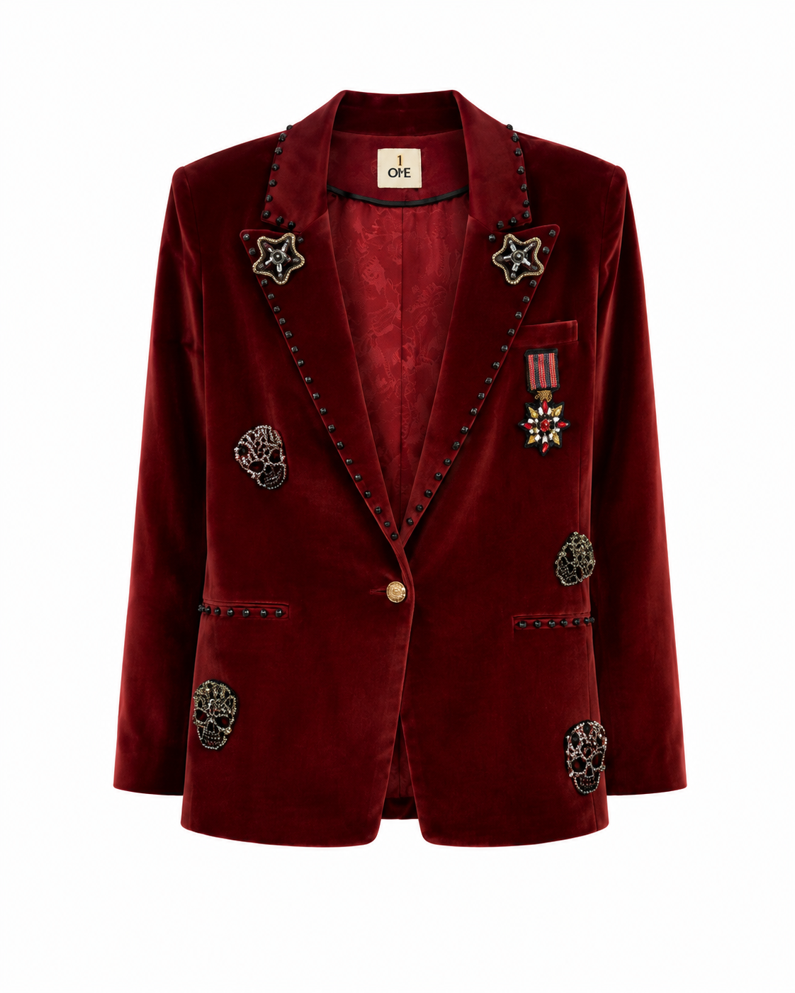 Burgundy Embellished Velvet Blazer