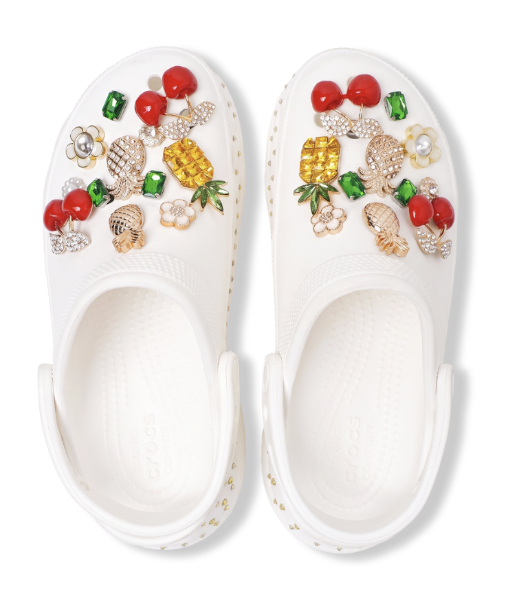 White Embellished Cherry Clogs