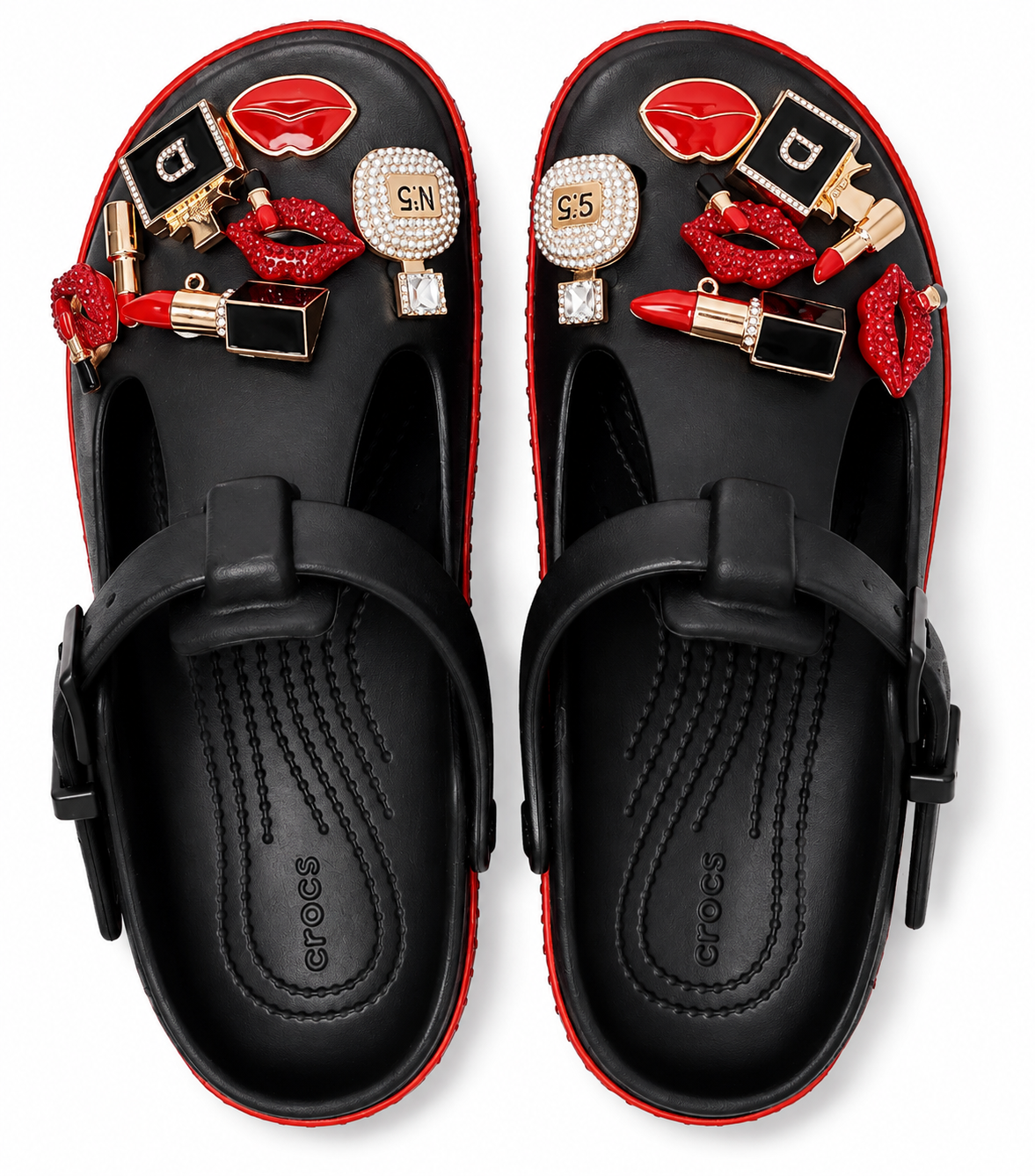 Black Embellished Red Clogs
