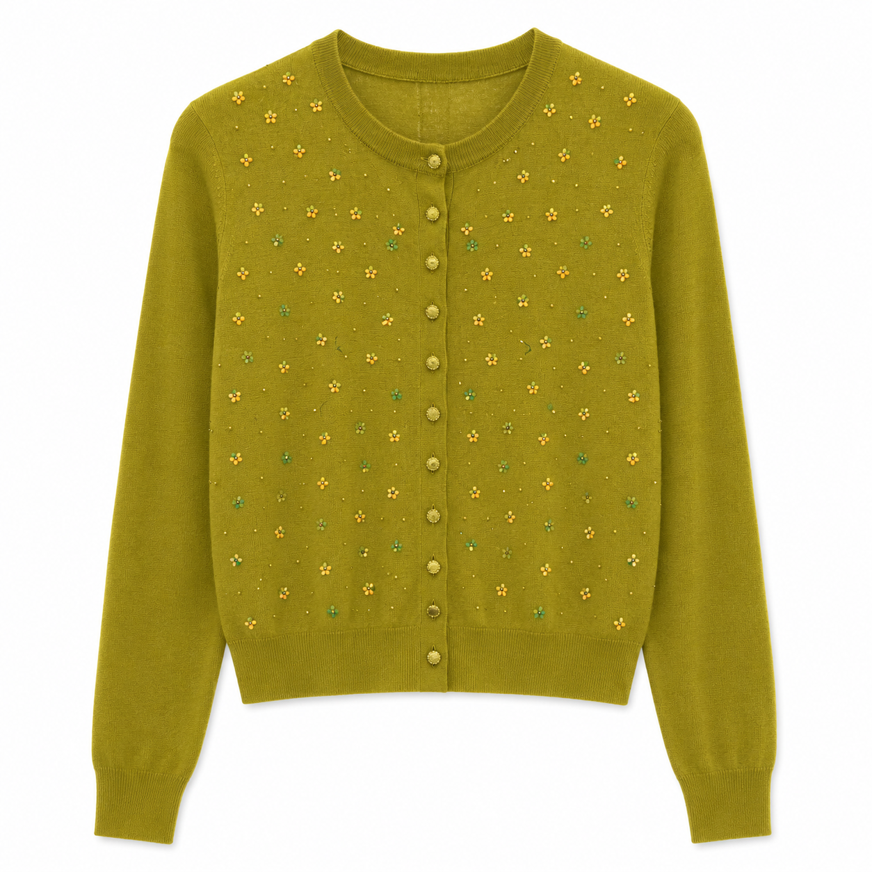 Olive Green Floral Cardigan Sweater