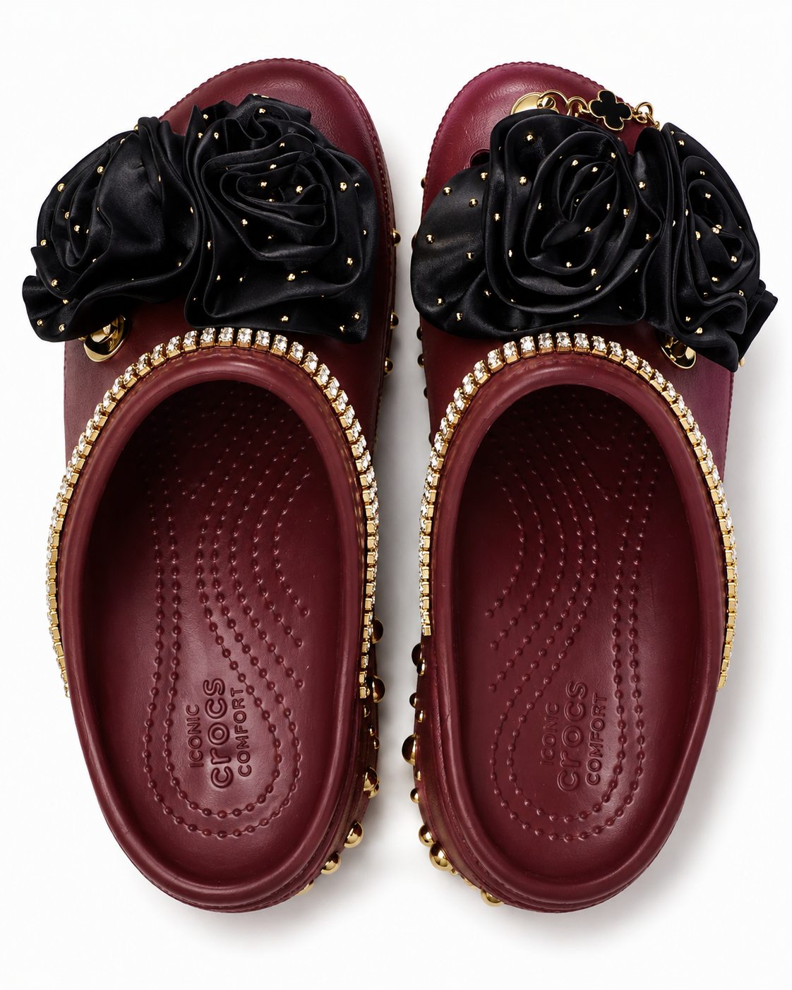 Burgundy Rhinestone Platform Clogs