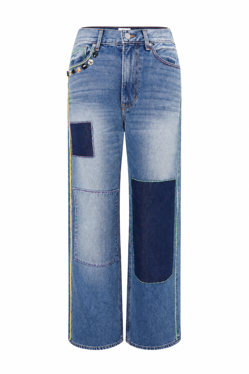 Embellished Patchwork Denim Jeans