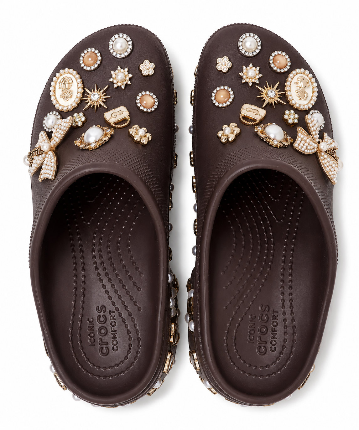 Embellished Brown Pearl Clogs