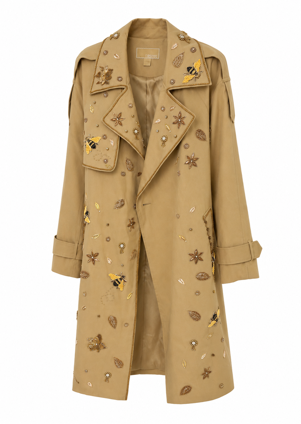 Embellished Beige Bee Trench Coat