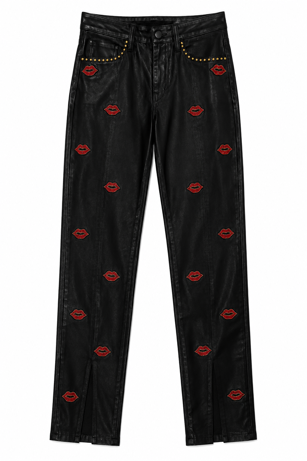 Black Pants With Red Lip Patches