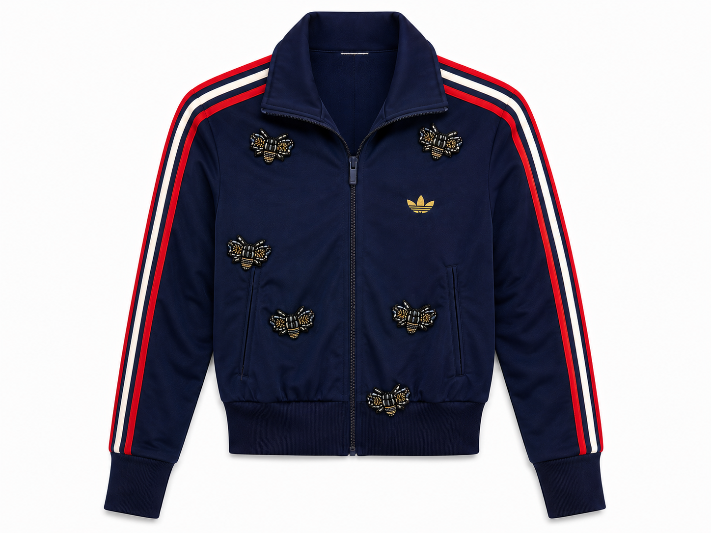 Navy Track Jacket with Bee Embellishments