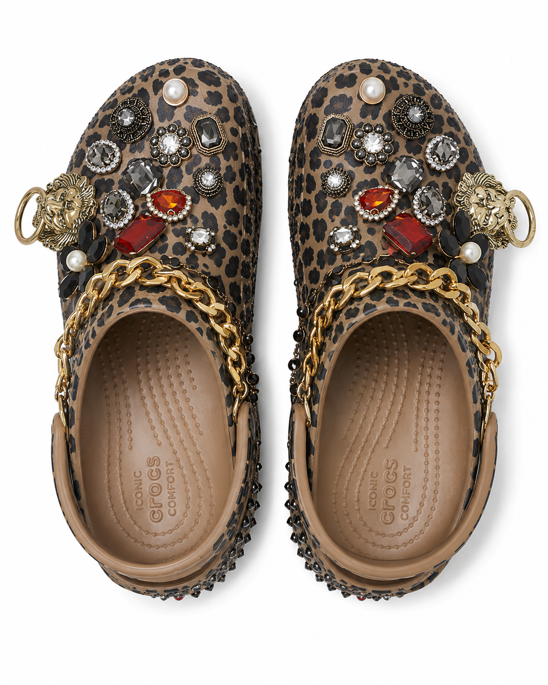 Embellished Leopard Platform Clogs