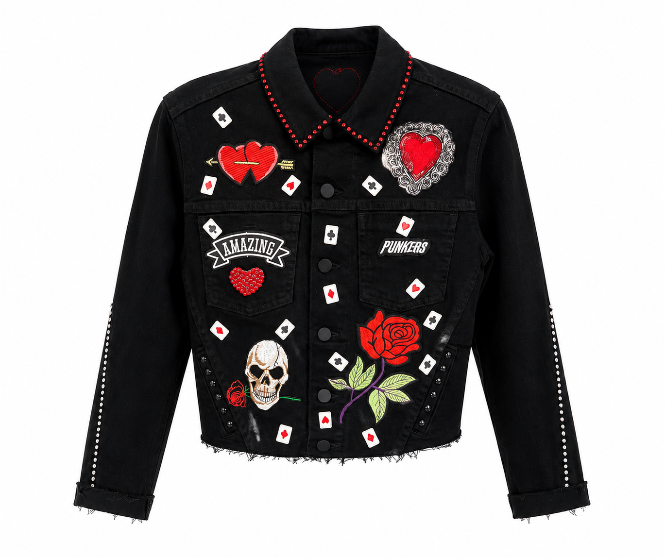 Black Denim Jacket With Embroidered Patches