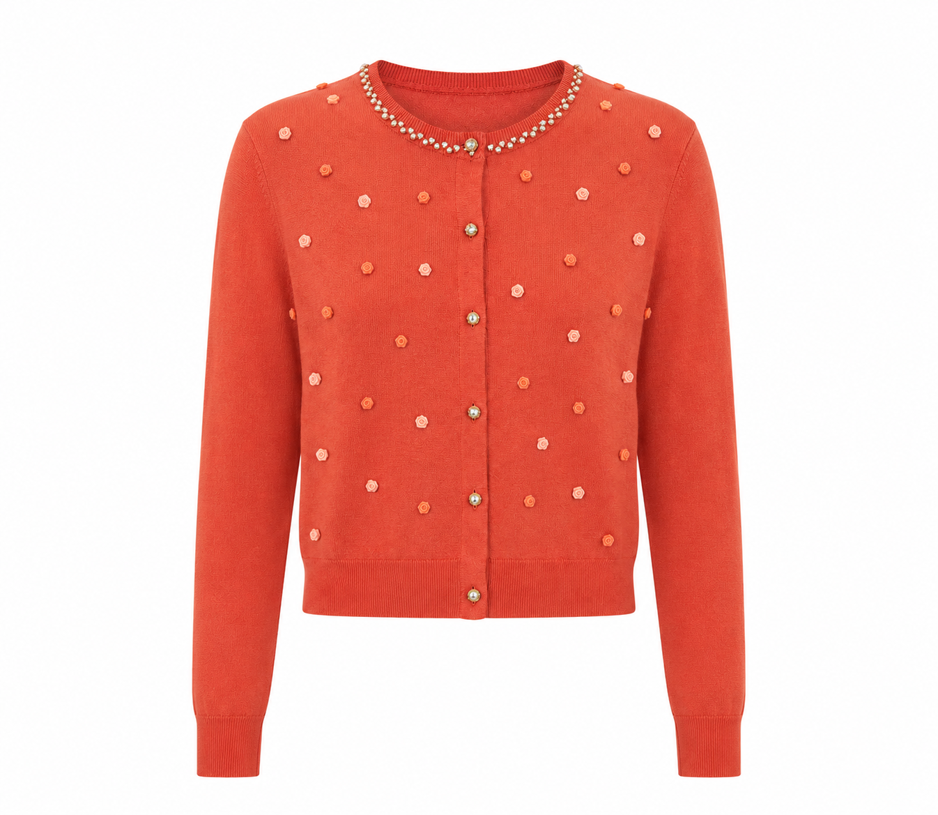 Embellished Coral Rose Cardigan