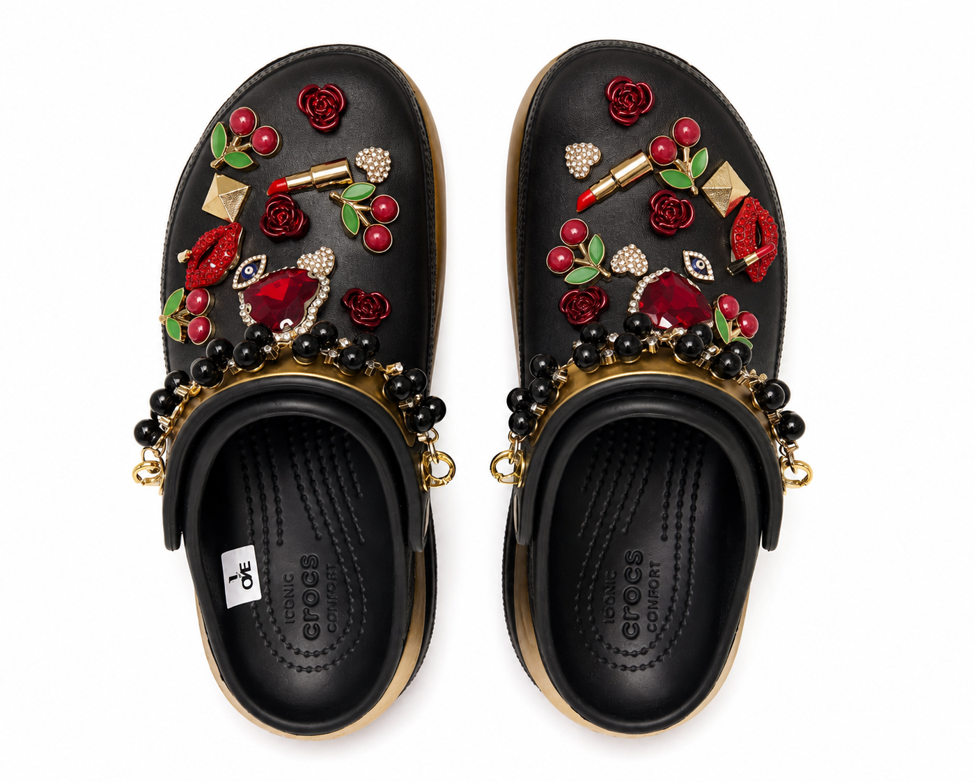 Red Accent Embellished Clogs
