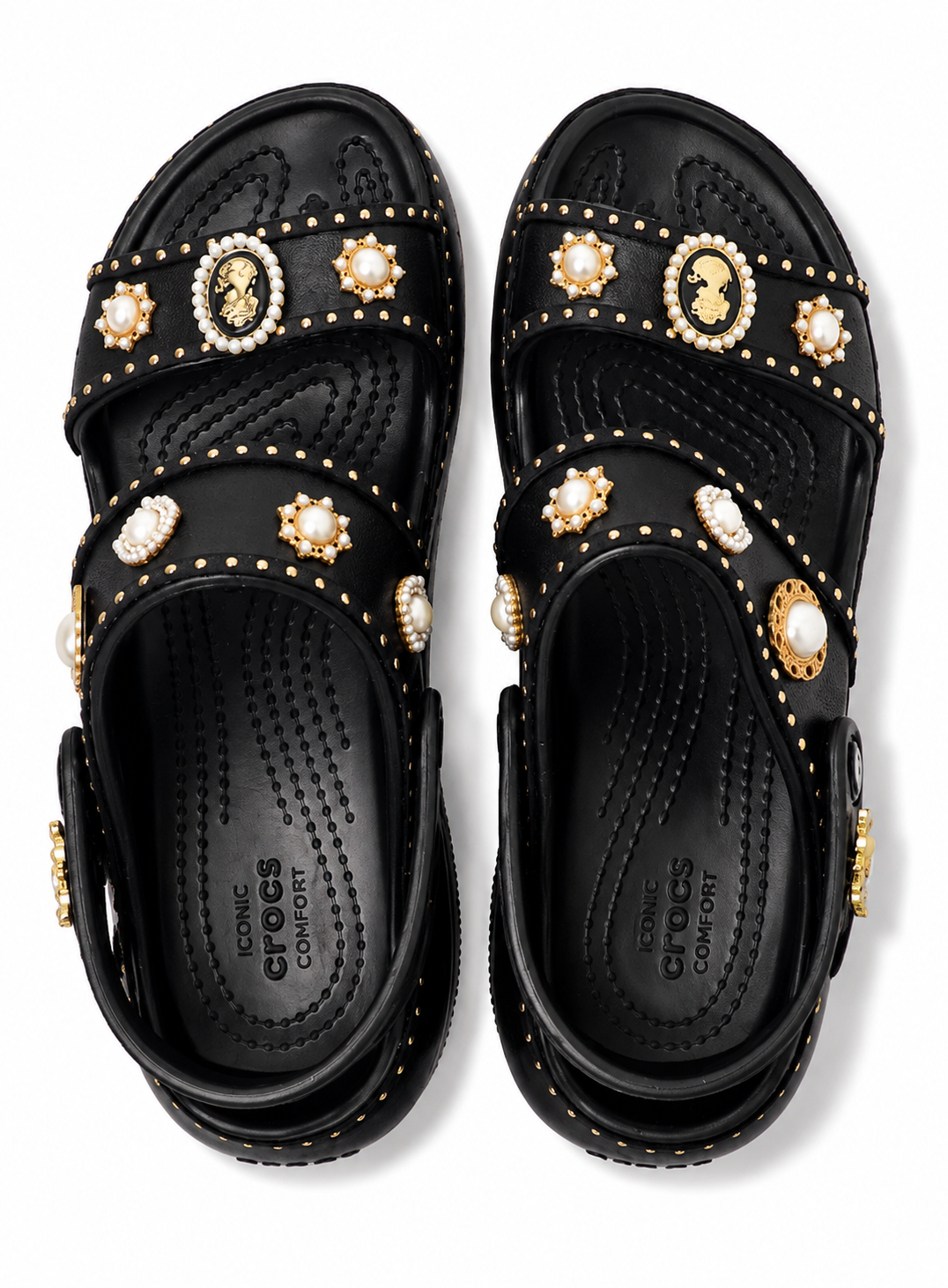 Black Pearl-Embellished Platform Sandal