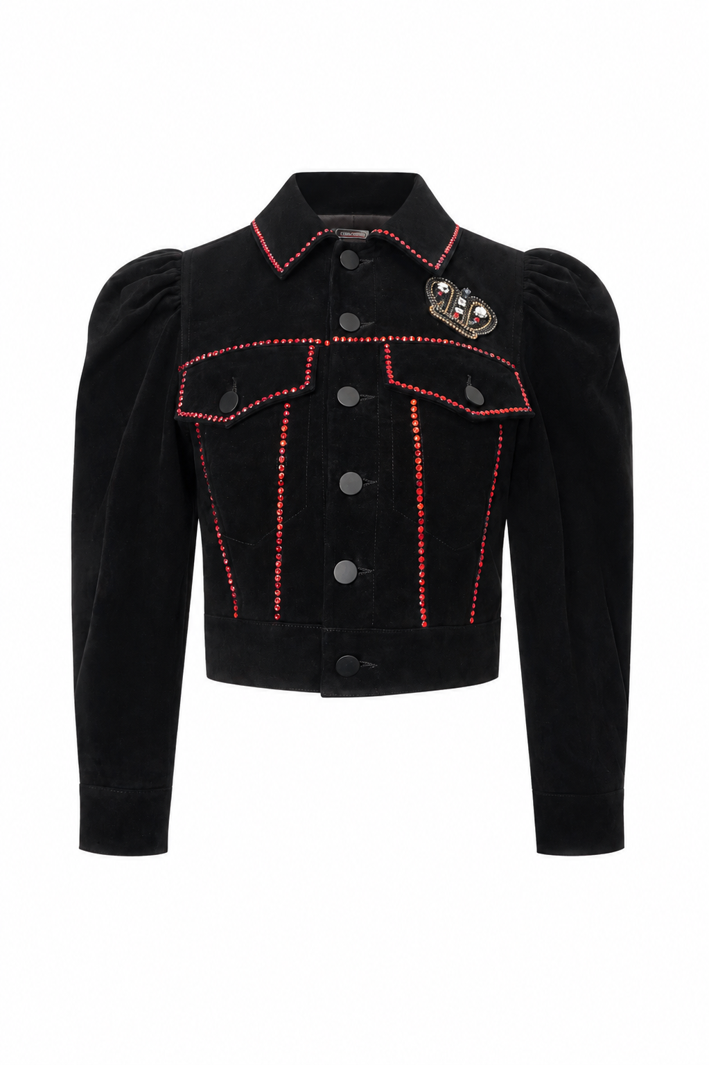Black Velvet Jacket with Red Rhinestone Trim