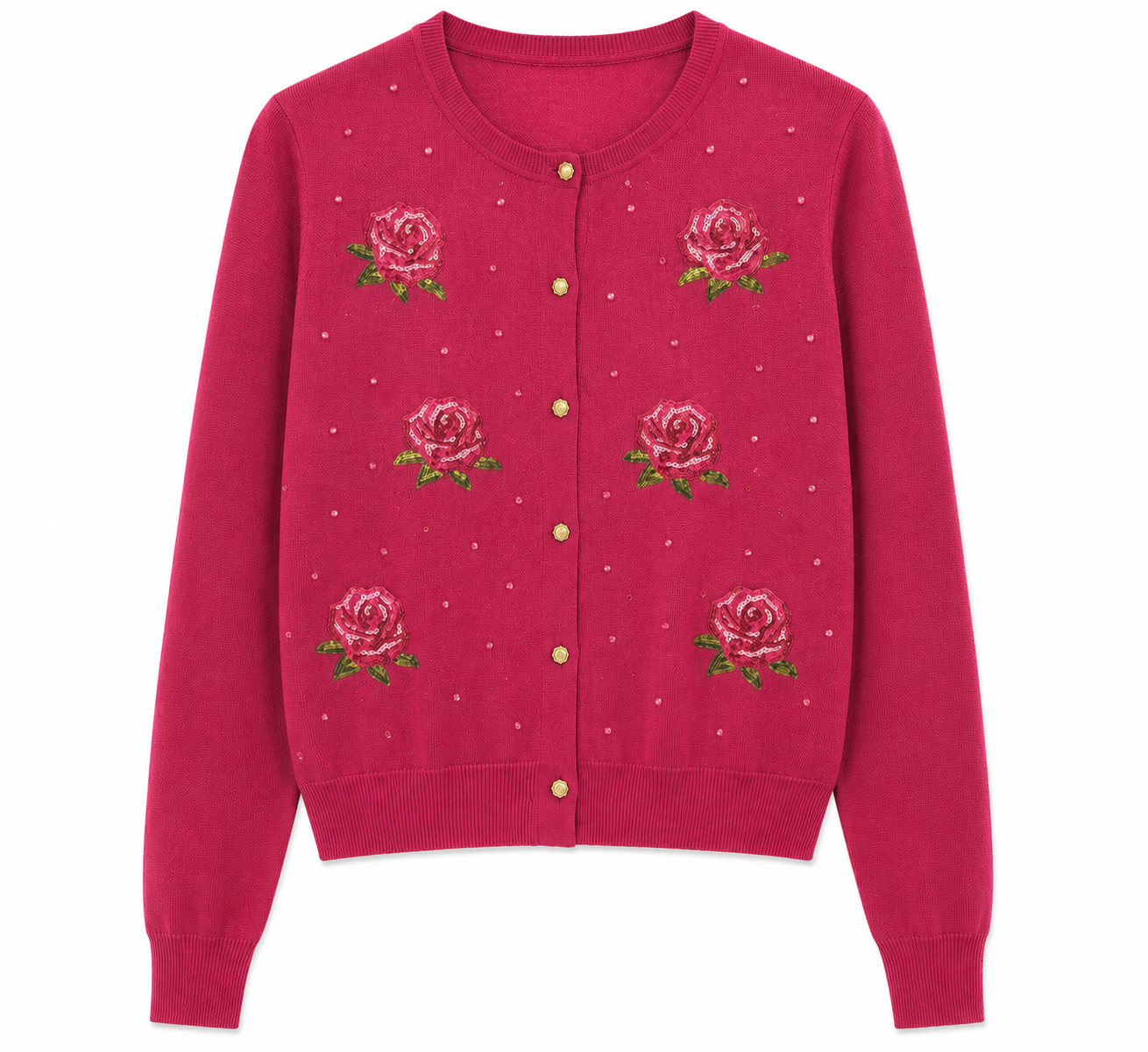 Cardigan With Embroidered Roses and Sequins