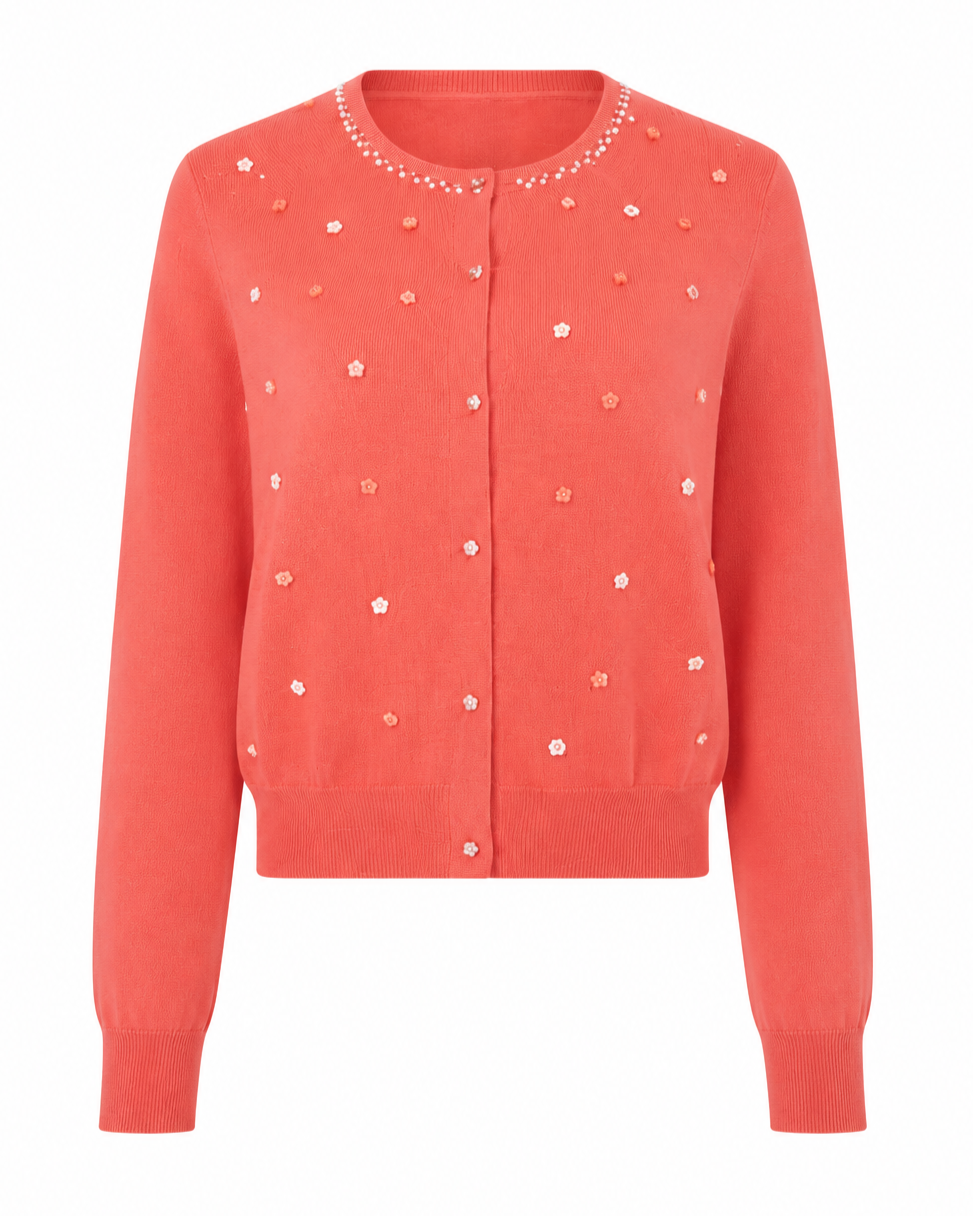 Coral Embellished Cardigan