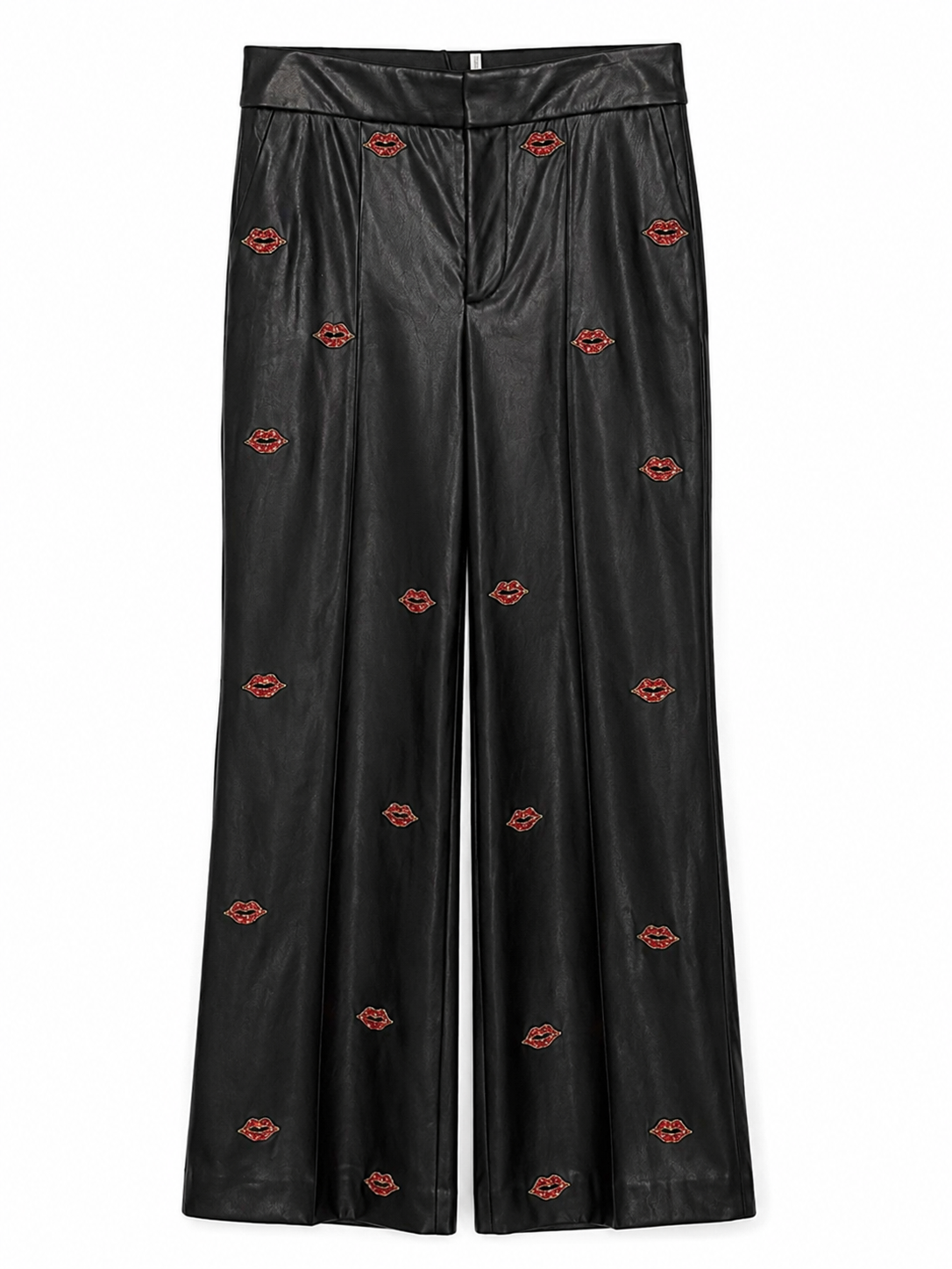 Black Faux-Leather Pants With Red Lips