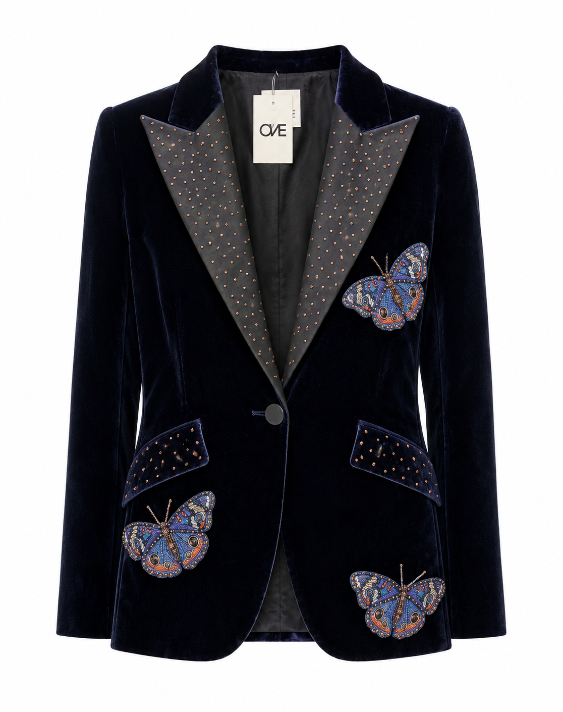 Studded Navy Velvet Butterfly Blazer
