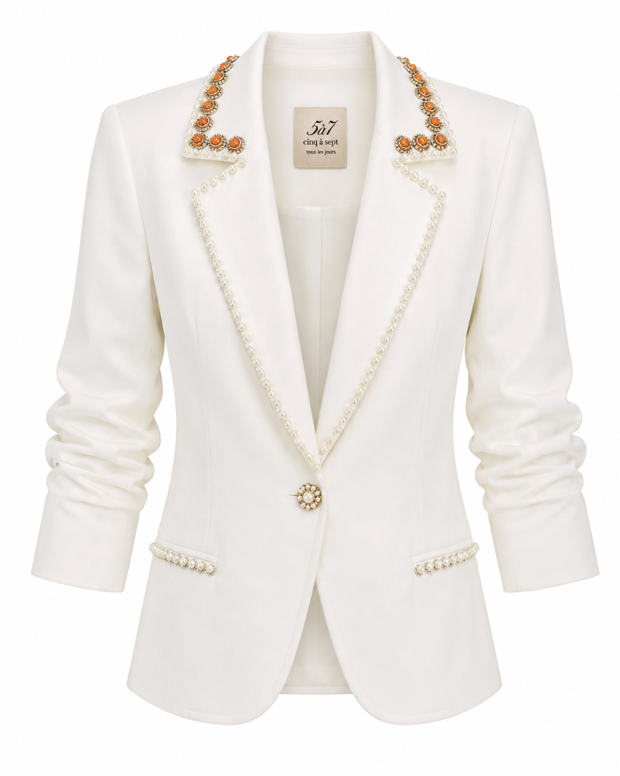 Cream Embellished Blazer