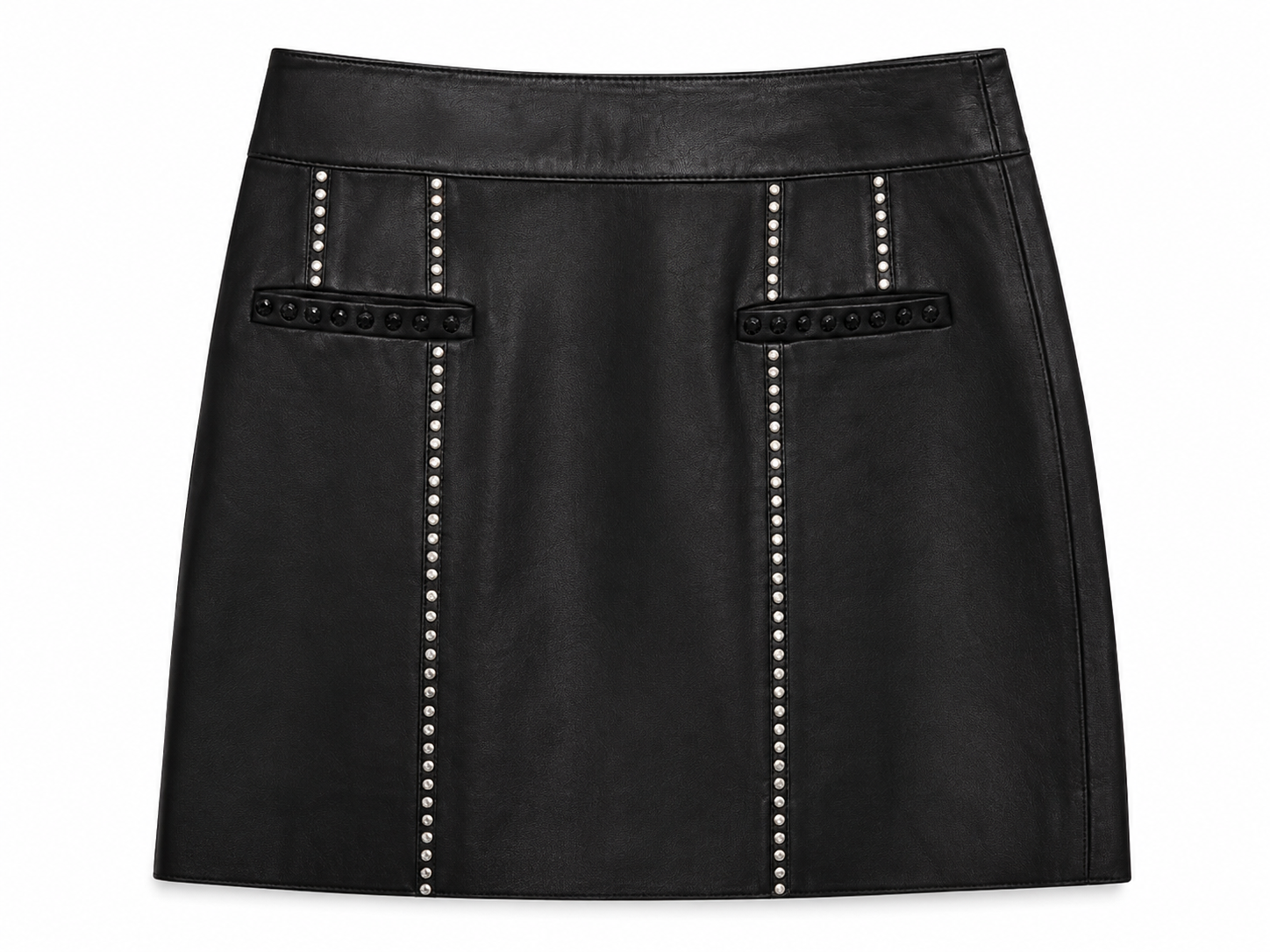 Black leather mini skirt with studs