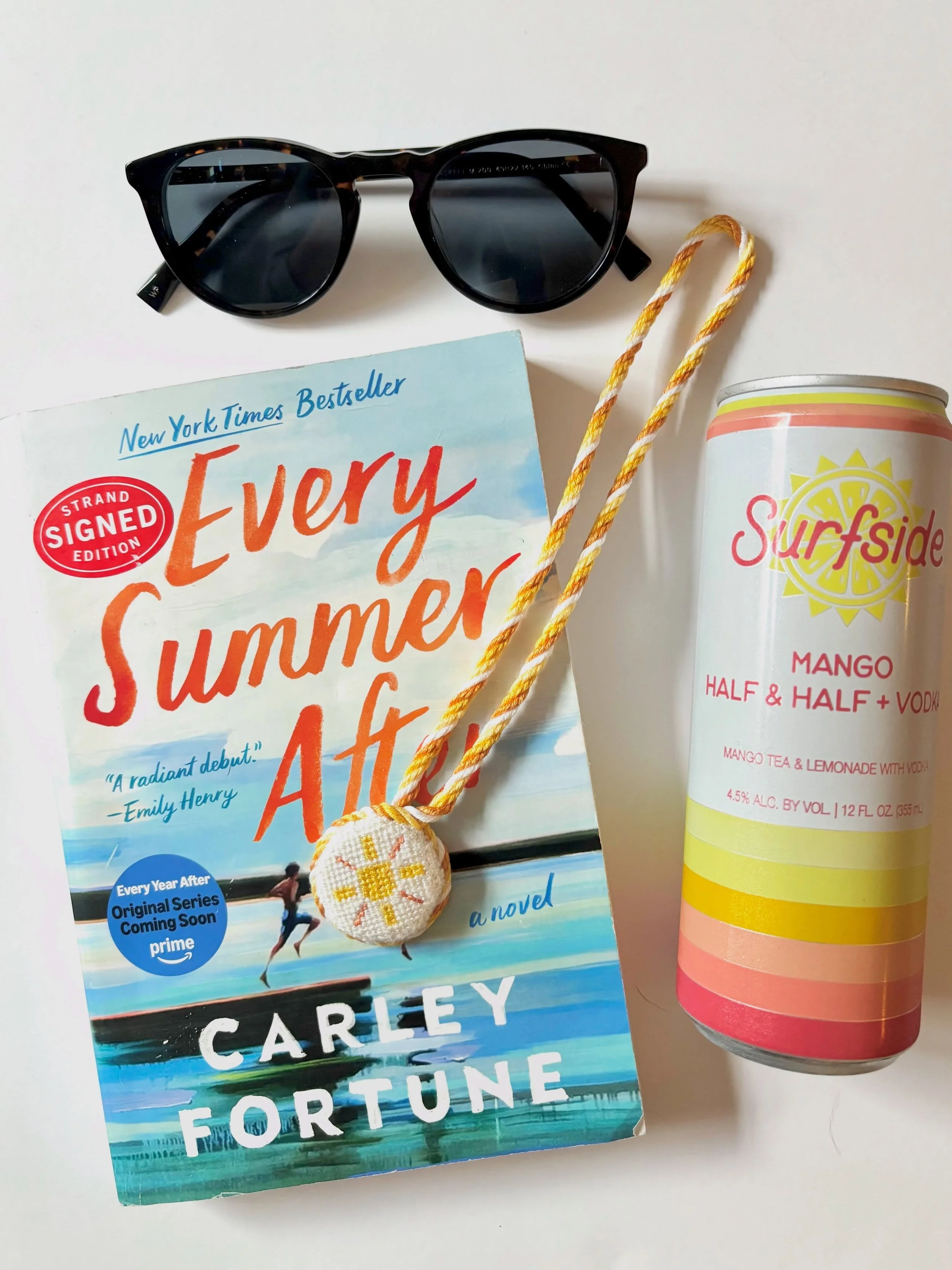 Beach essentials, needlepoint edition. ☀️😎🌅

This tiny sun canvas was finished as a bag tag, perfect to hang on your beach bag. I offer reduced pricing for small finishes like this. 

Have a petite canvas? Smaller pieces may qualify for reduced fin