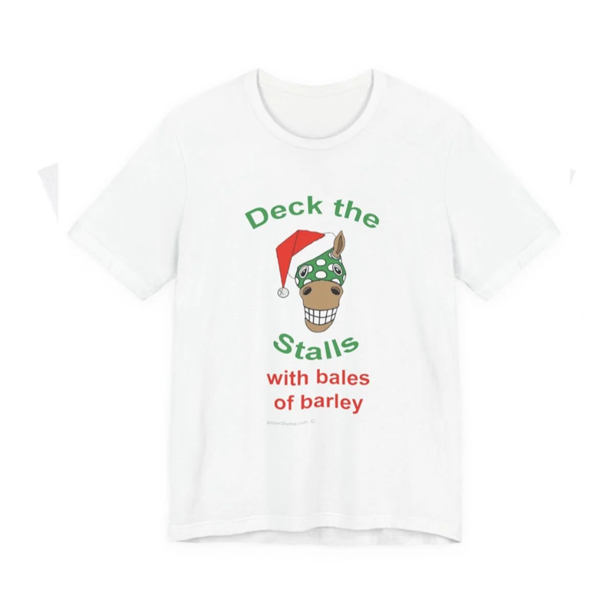"Deck the Stalls" T-Shirt. Holiday Thoroughbred