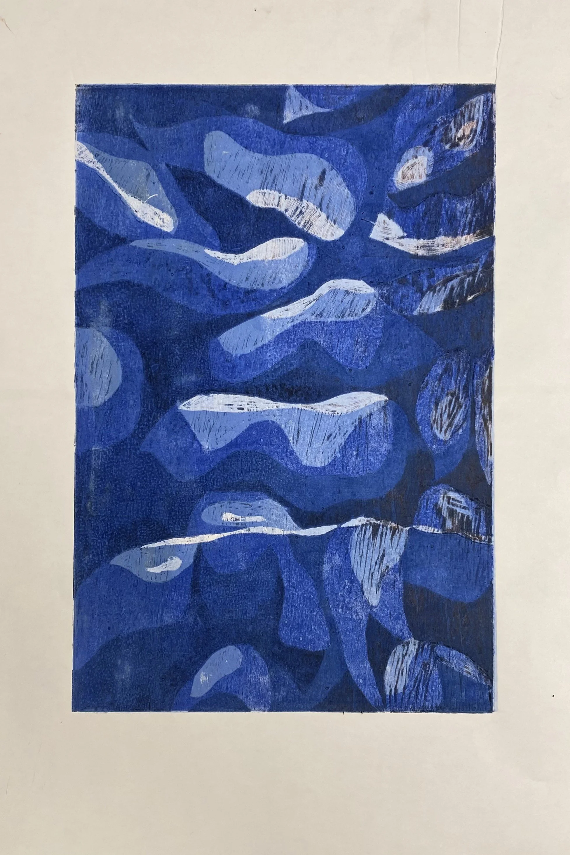 Woodcut 3 (2025), Woodcut and Oil Paint on Paper, 23.4x33in