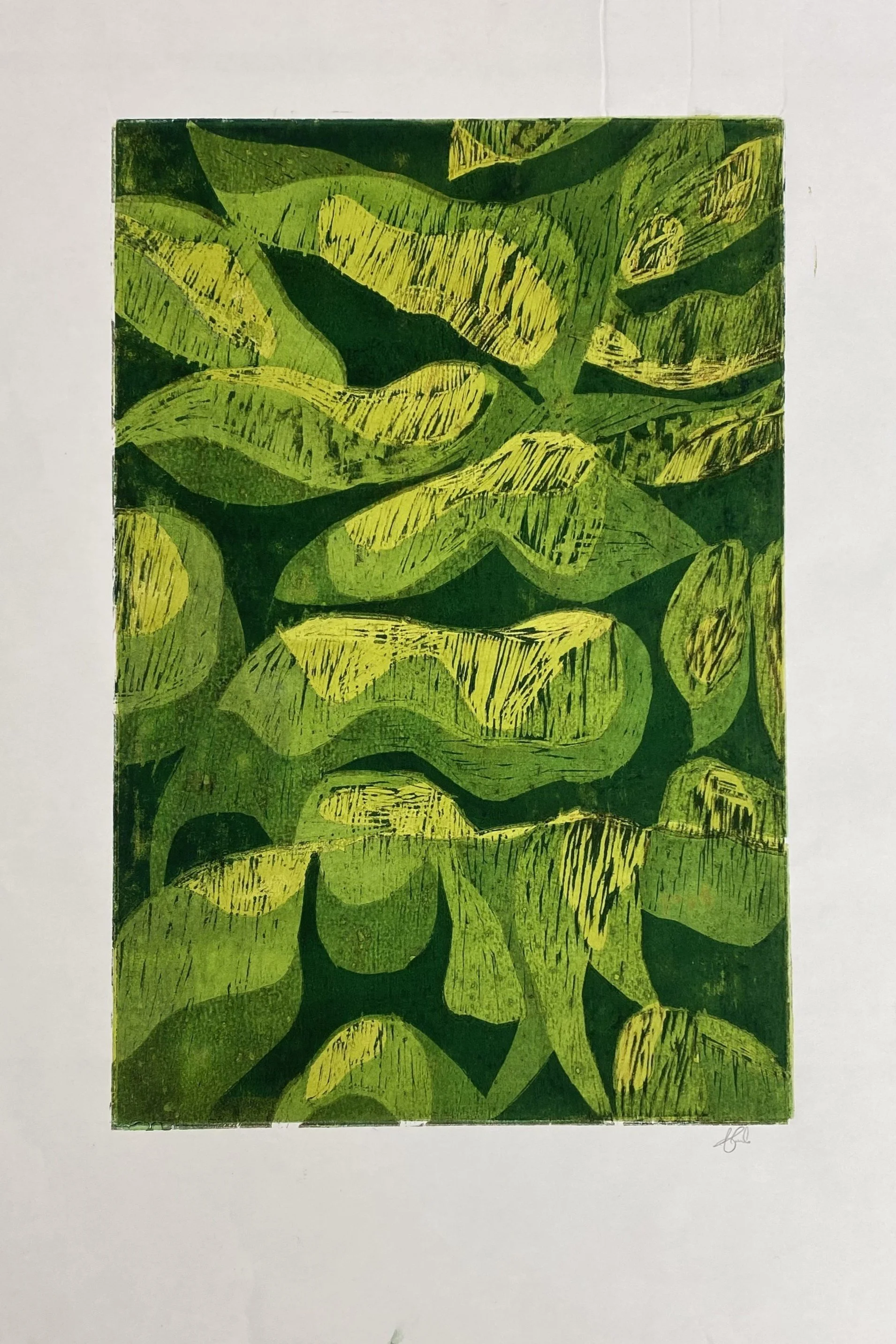 Woodcut 1 (2025), Woodcut and Oil Paint on Paper, 23.4x33in