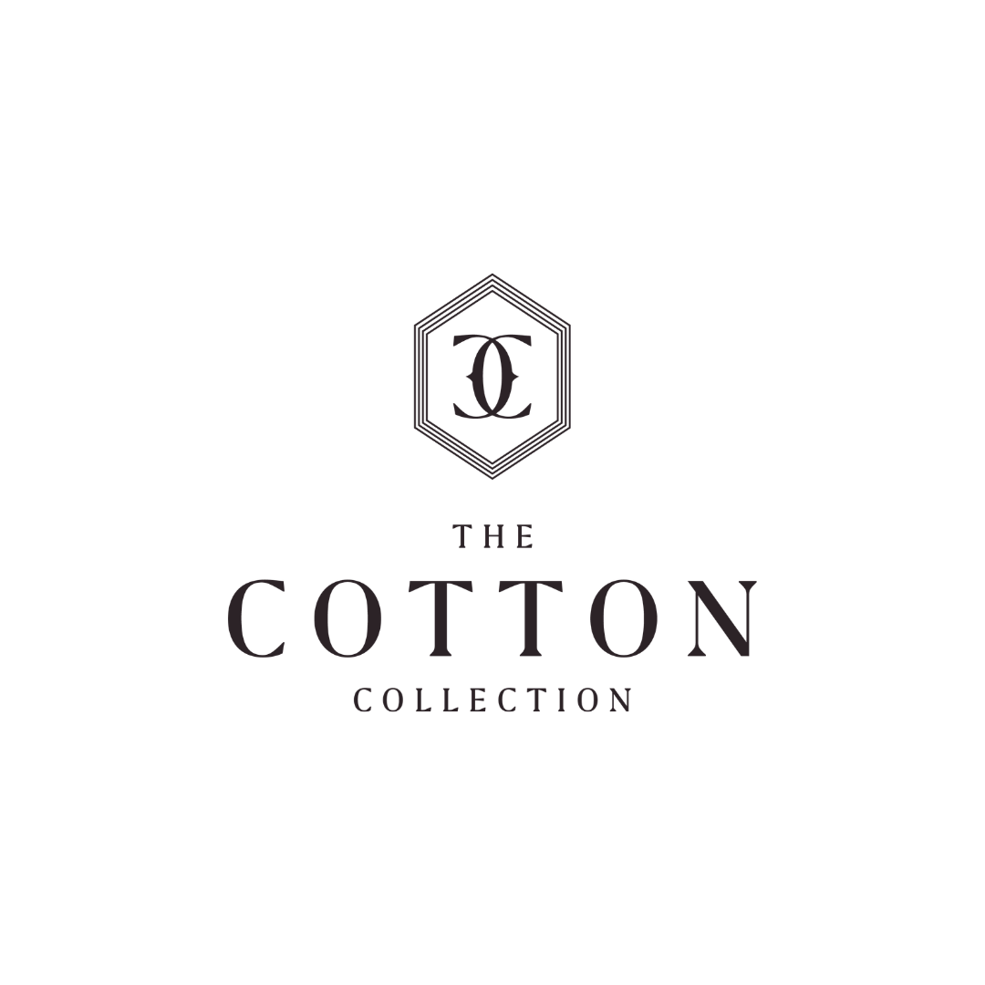 Black background with a hexagon logo containing interlocked C and C, and text reading 'The Cotton Collection' in elegant font.
