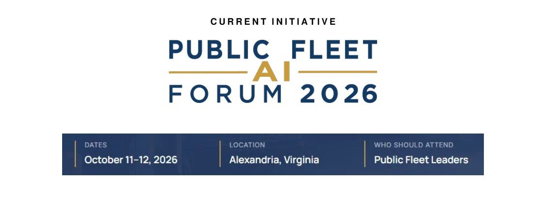 Event banner for the Public Fleet AI Forum 2026, held on October 11-12, 2026, in Alexandria, Virginia, for public fleet leaders.