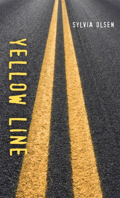 A photo of a road with yellow double lines in the center and the text 'Yellowstone' and 'Sylvia Olsen' superimposed on the image.