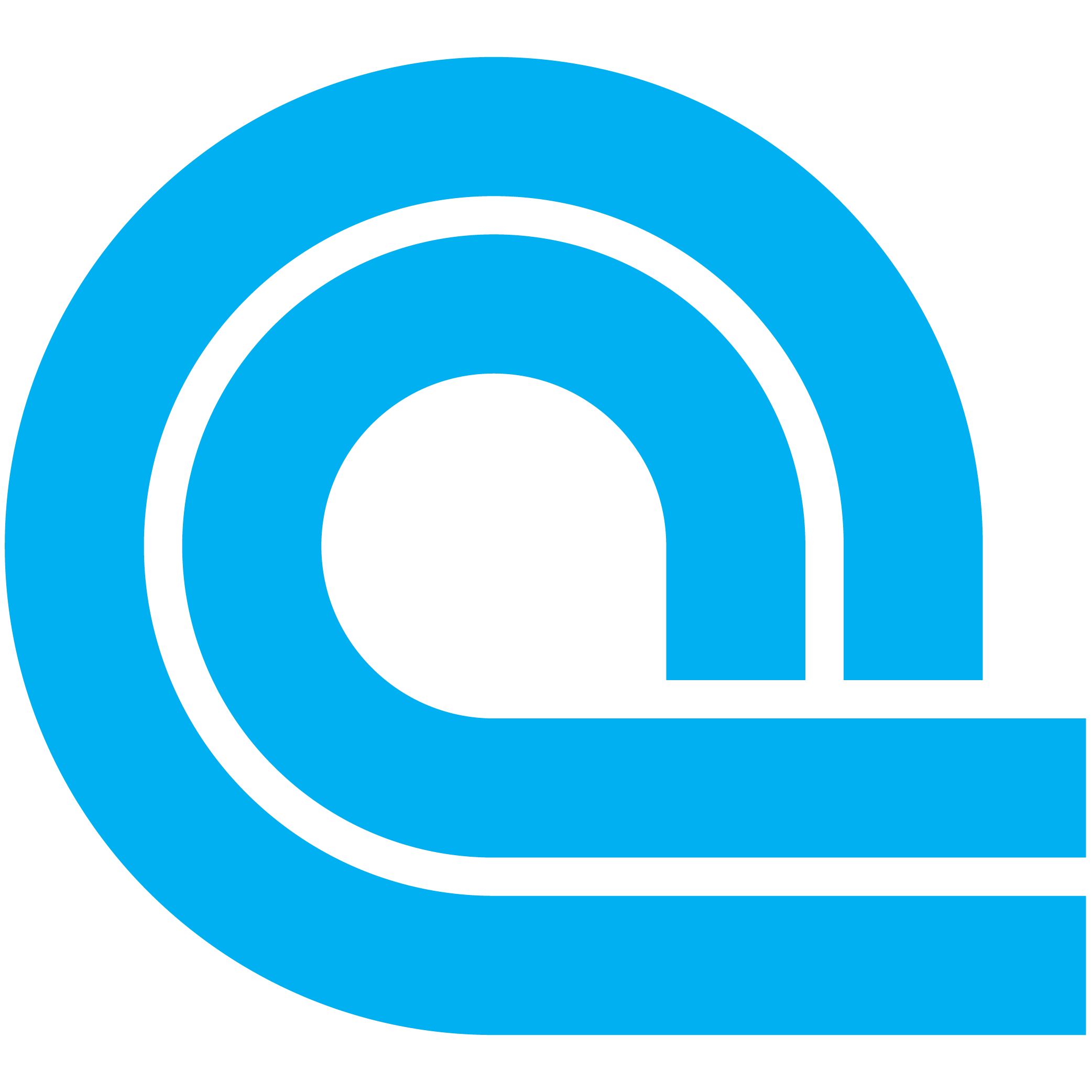 Logotipo azul com círculos concêntricos e letras estilizadas