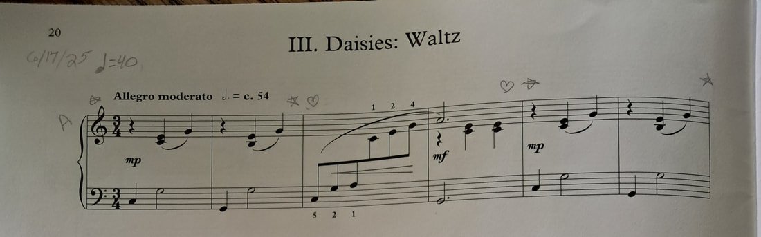 First line of Daisies: Waltz with pencil annotations