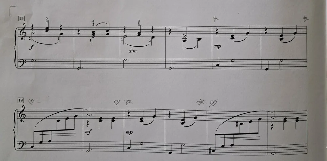 Lines 2-3 of Daisies: Waltz with pencil markings
