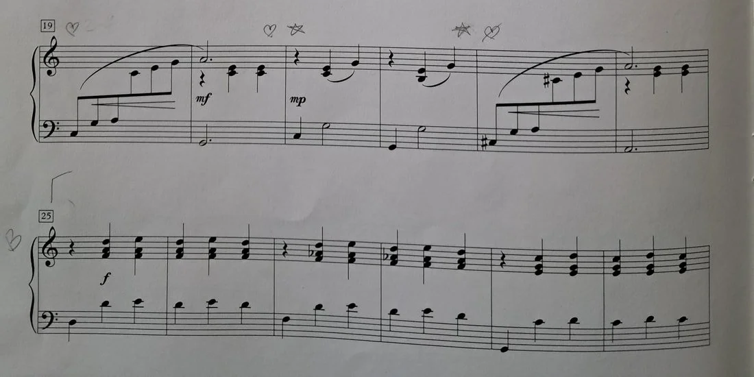 Lined 3-4 of Daisies: Waltz with pencil annotations
