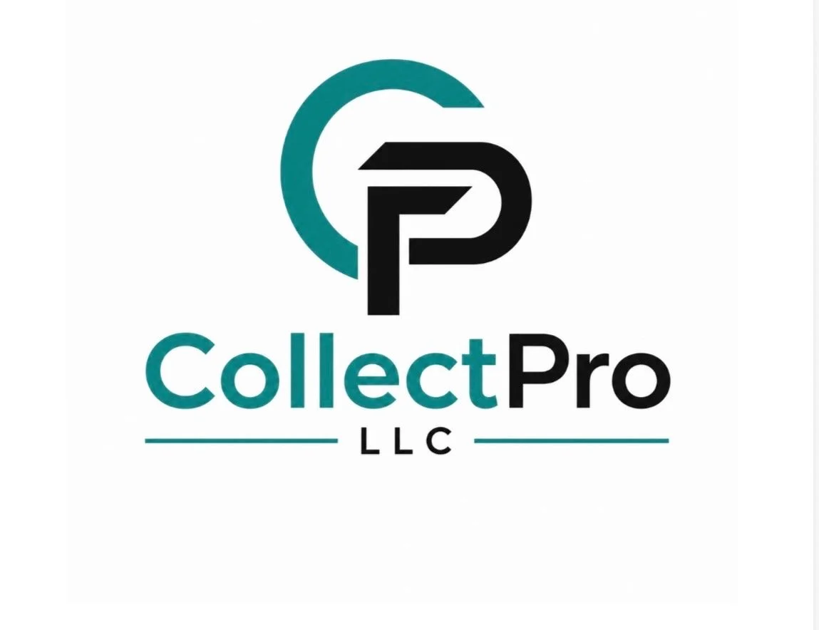 Logo for CollectPro LLC featuring a stylized 'CP' with a circular design element and the company name below.