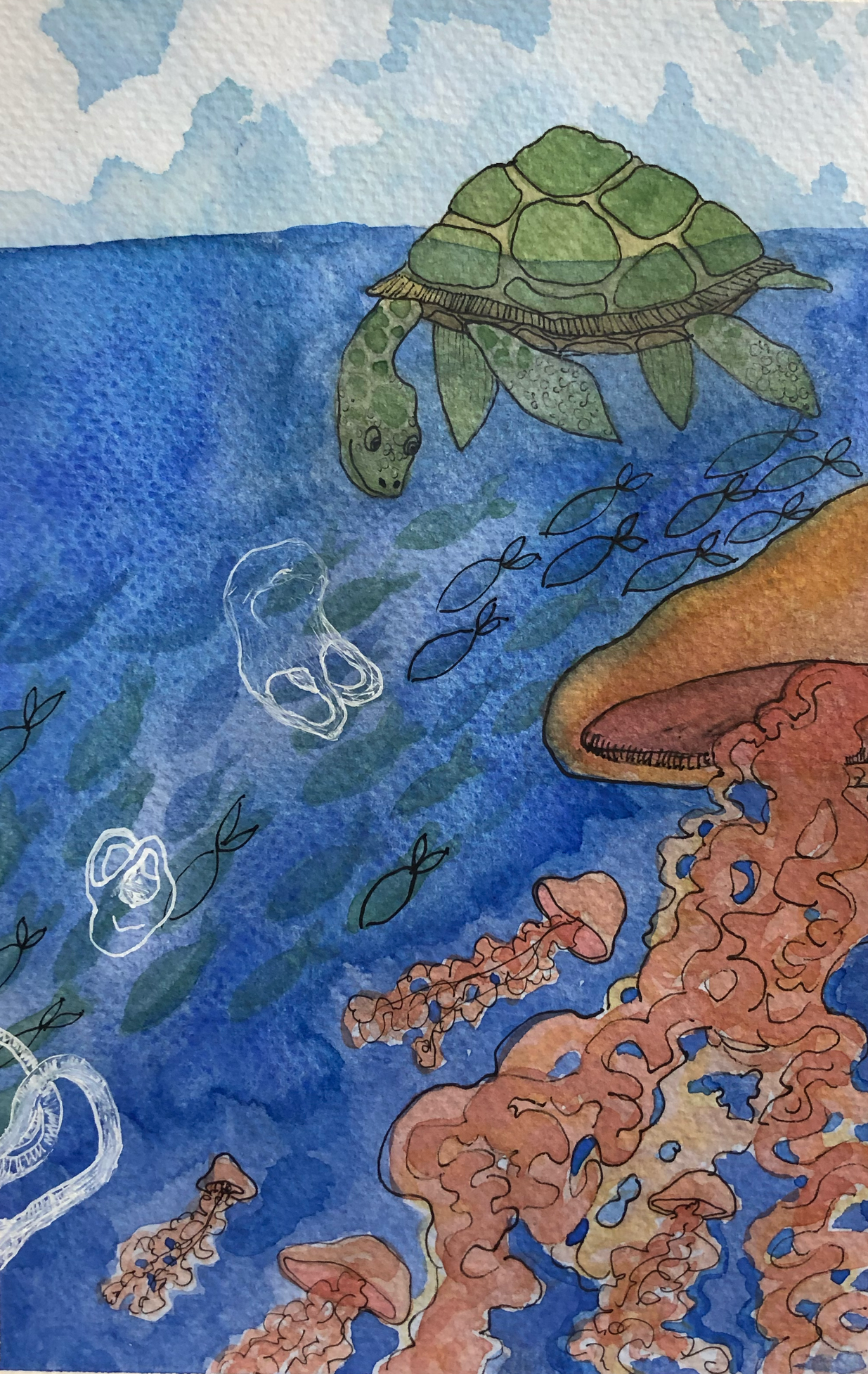 watercolour, chalk and ink 