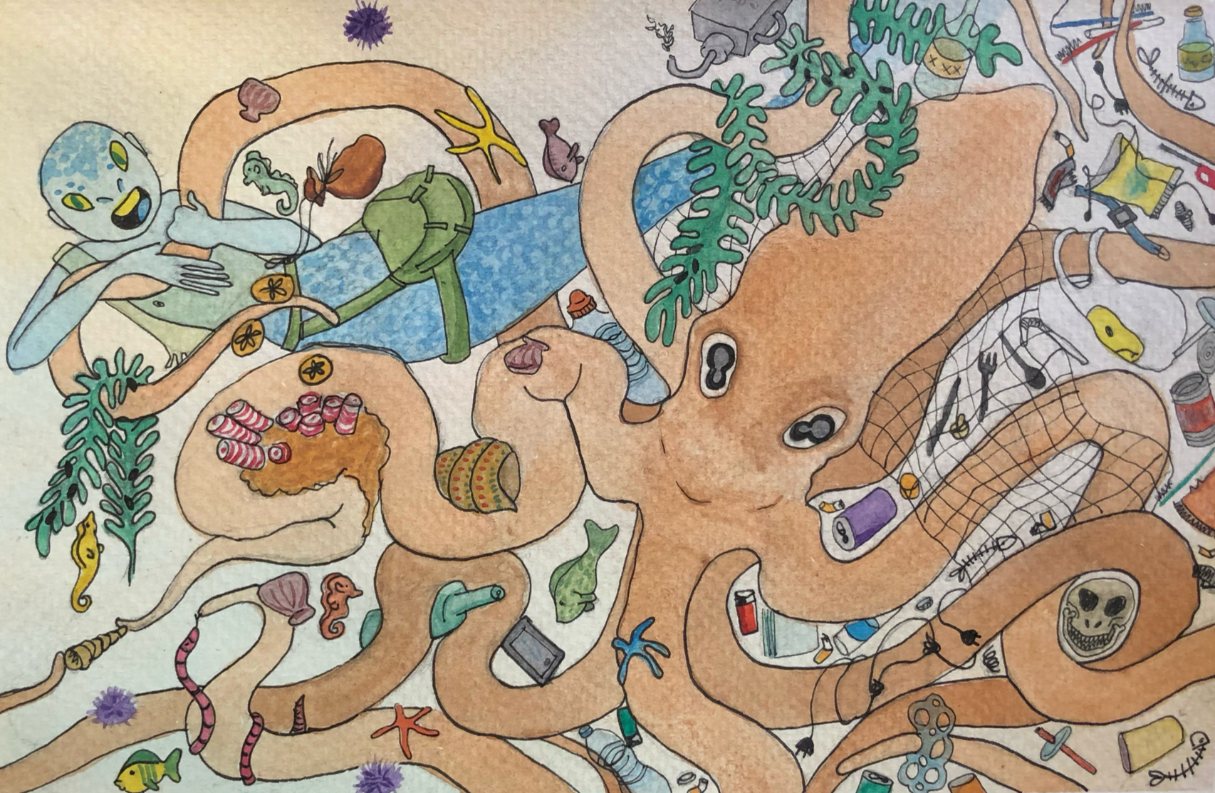 watercolour and ink 