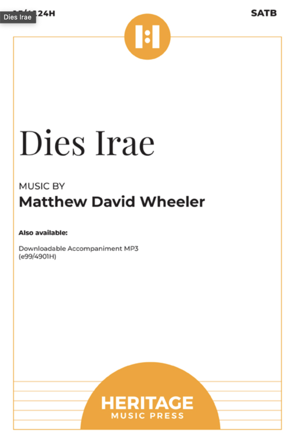 Music cover for 'Dies Irae' by Matthew David Wheeler, released by Heritage Music Press, featuring a white background with black text and orange accents.