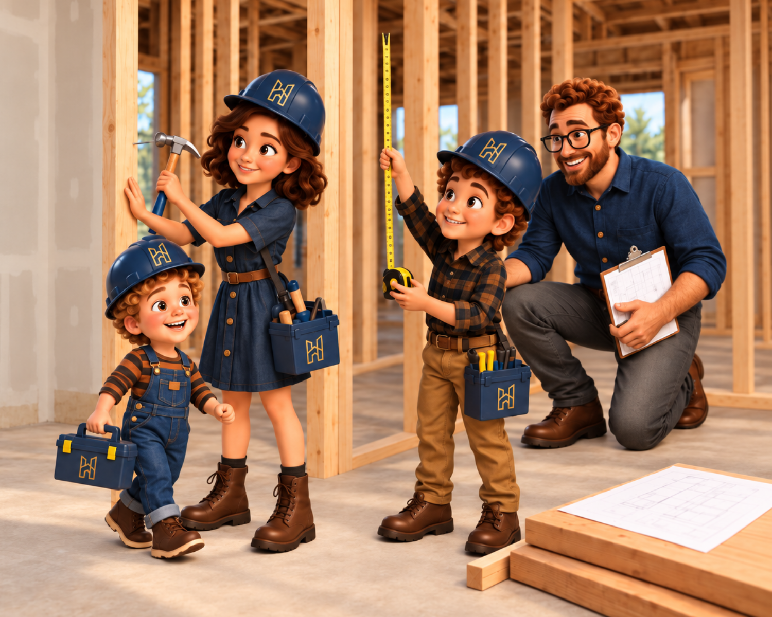 JUNIOR SUPERINTENDENT. 
Let your little ones become part of the building crew! Complete with their own hard hats and toolkits, your kids will explore their future home, learn how it's built, and help our team along the way.