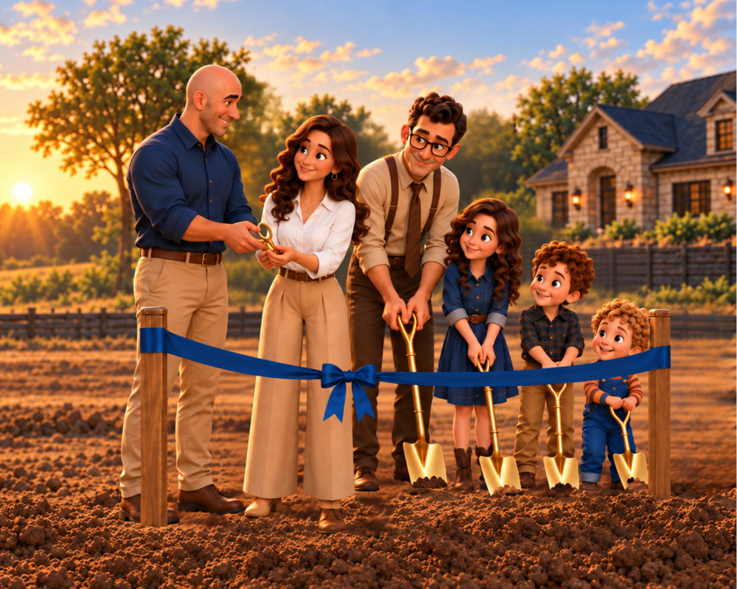 GOLDEN SHOVEL GROUNDBREAKING. Before construction begins, gather your family for the very first dig on your homesite. With golden shovels, family photos, and a little dirt saved as a keepsake, it's a special way to celebrate the beginning of your jou